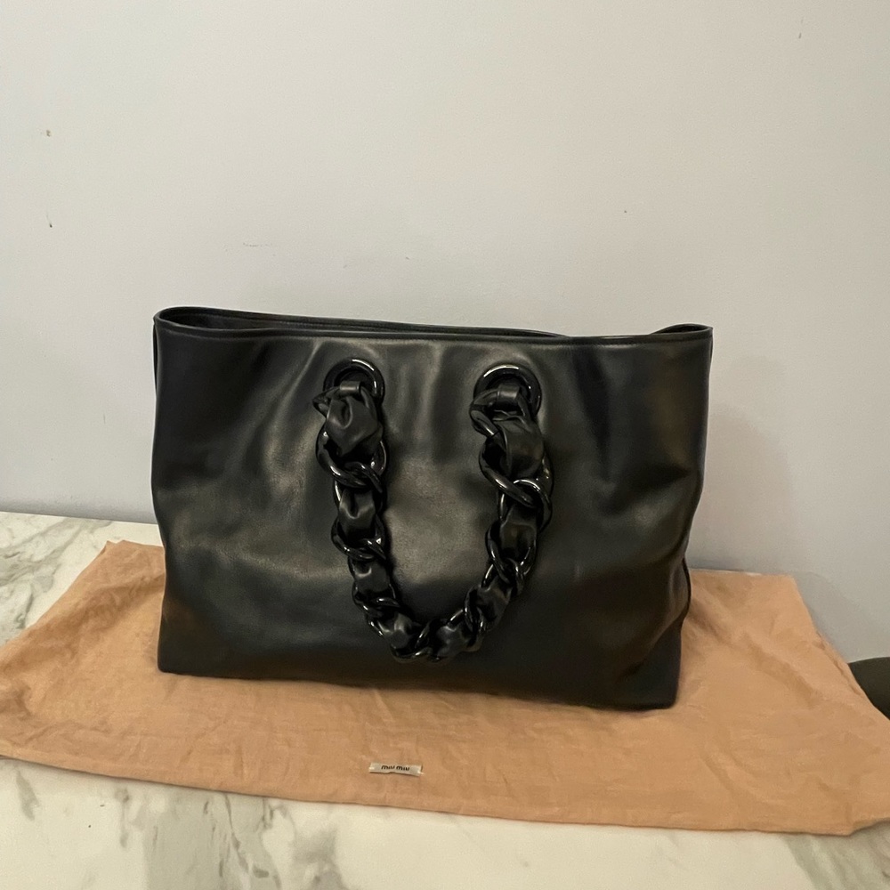 Miu Miu Black Braided Handle Tote - Picture 3 of 9